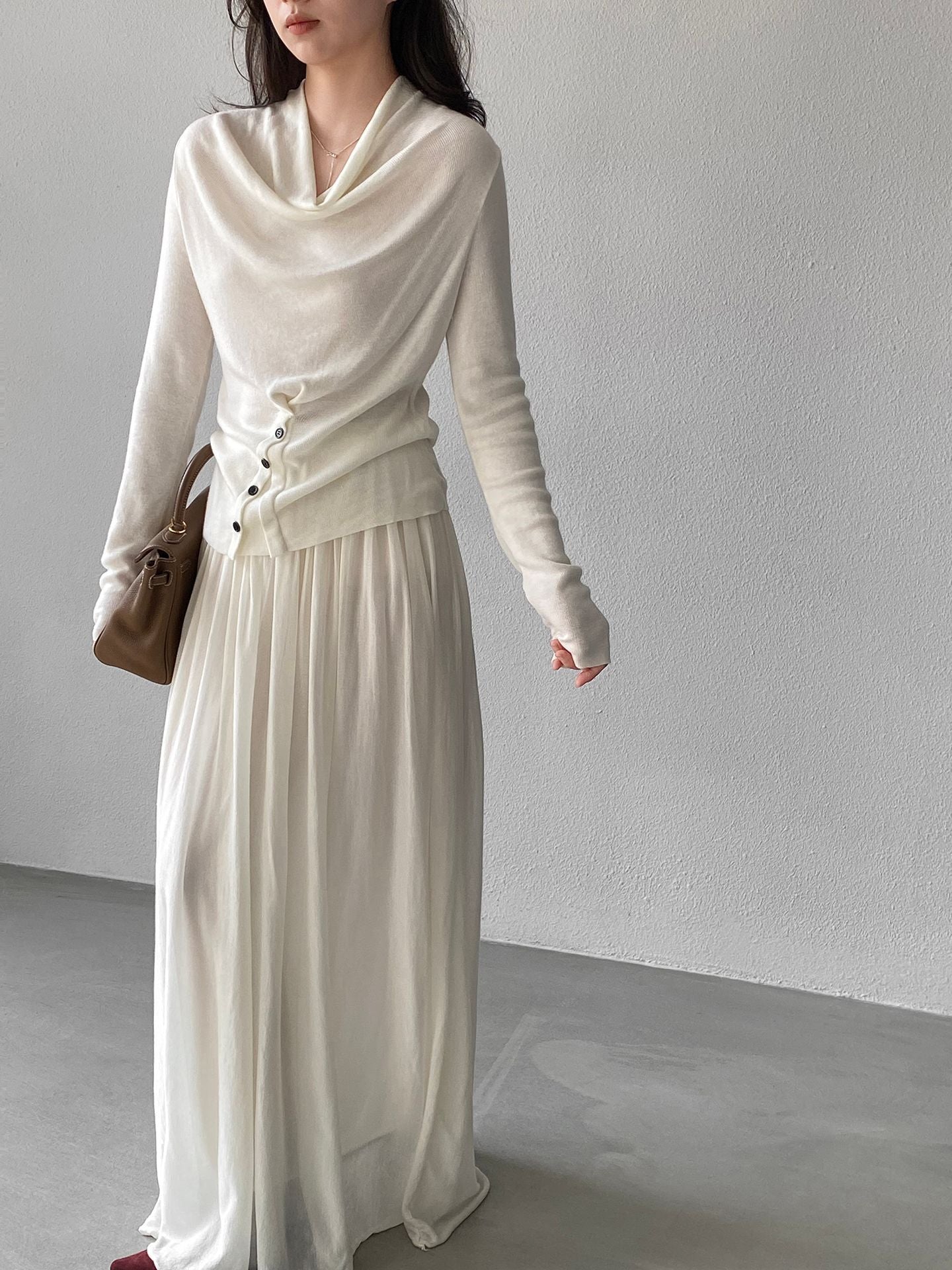 天絲垂墜感氣質優雅百褶半身裙-4色