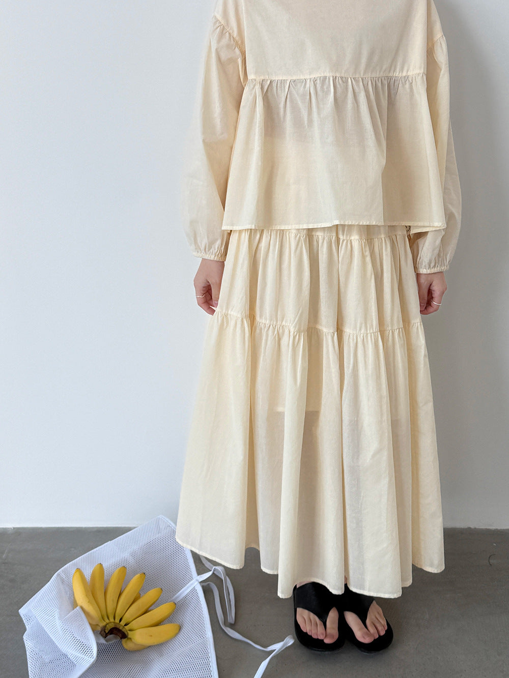 春感甜美娃娃衫+褶皺大擺半身裙-兩件式套裝-2色