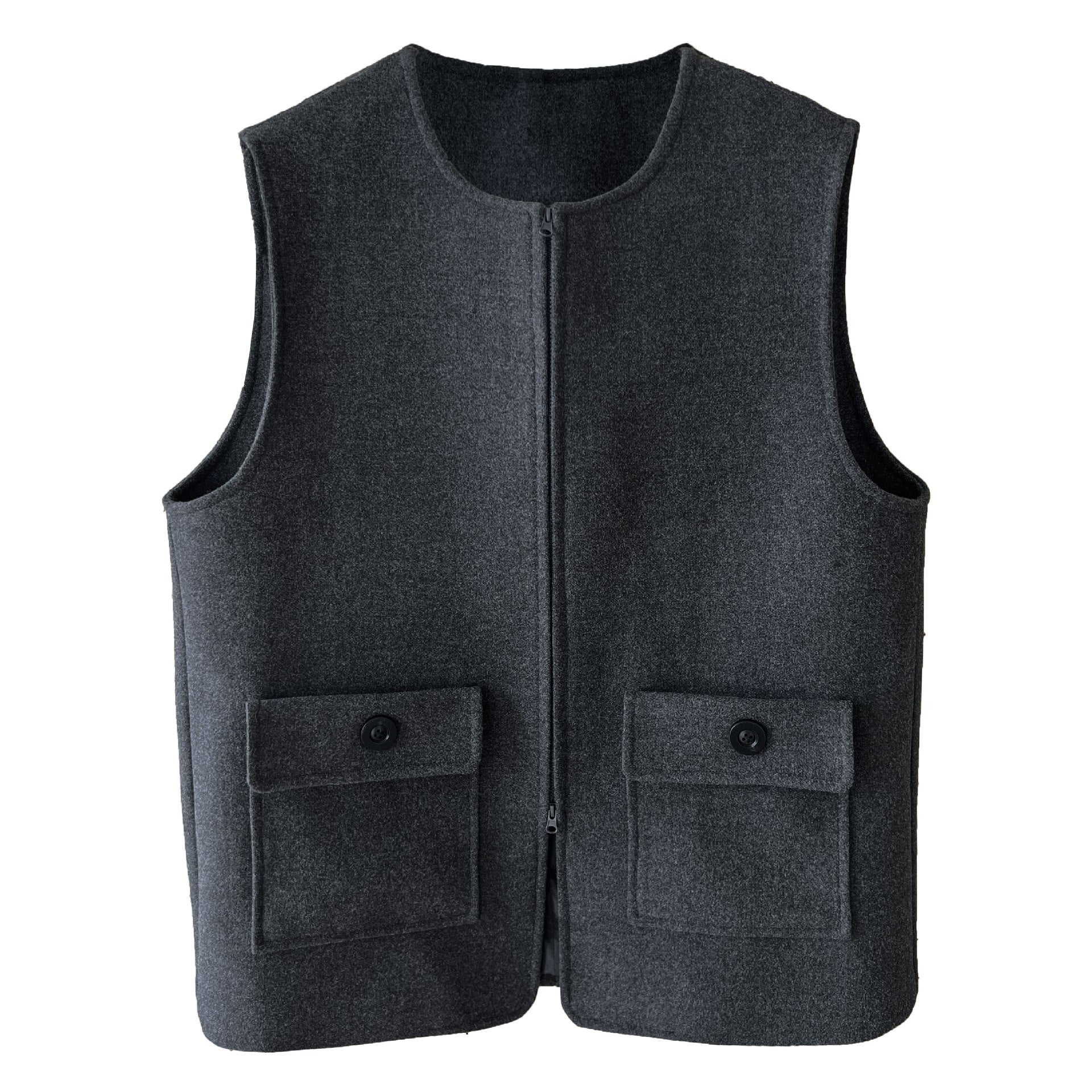 高級感寬鬆毛呢疊穿氣質圓領馬甲