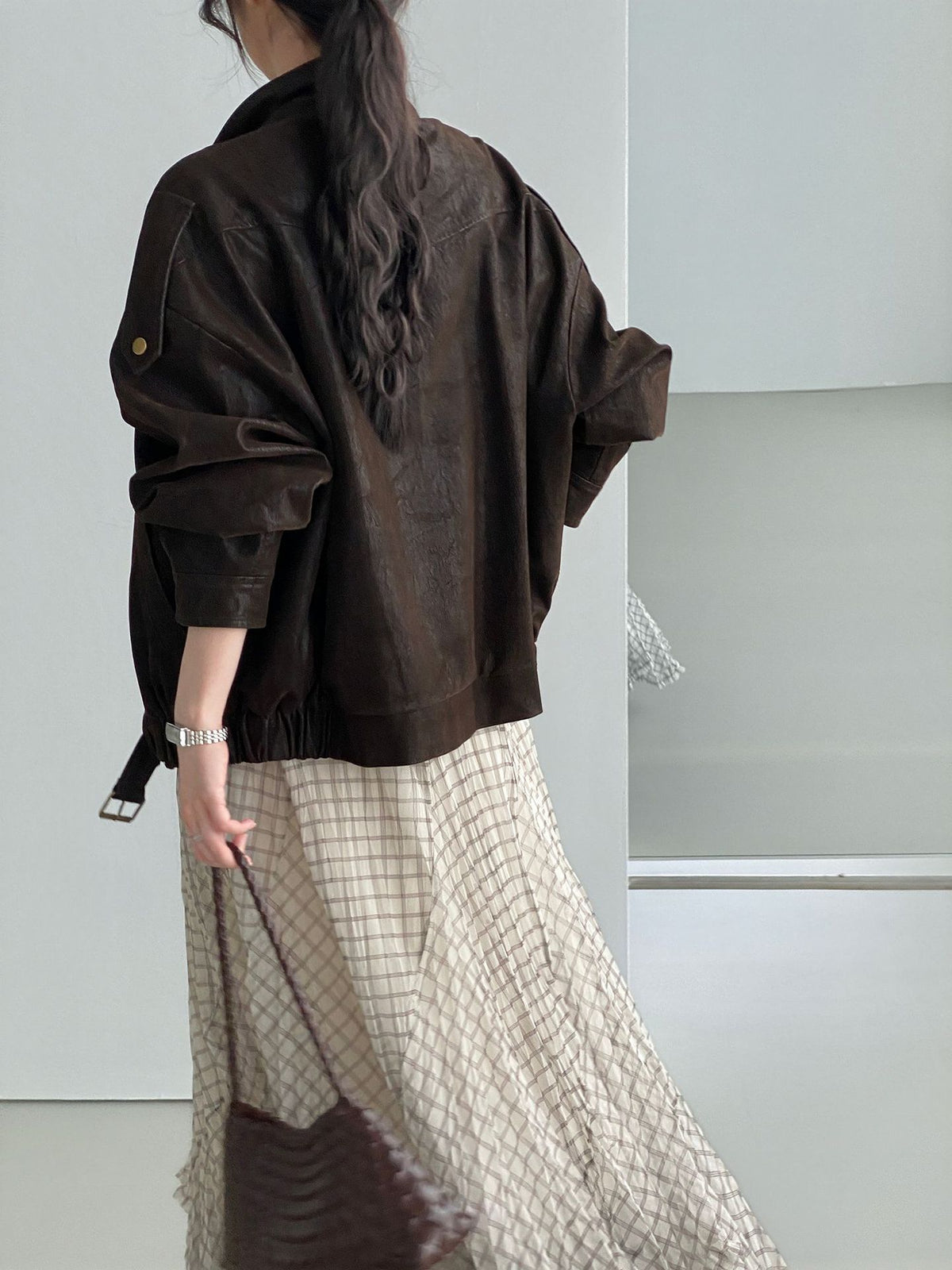 韓系復古工裝設計感皮衣外套-3色