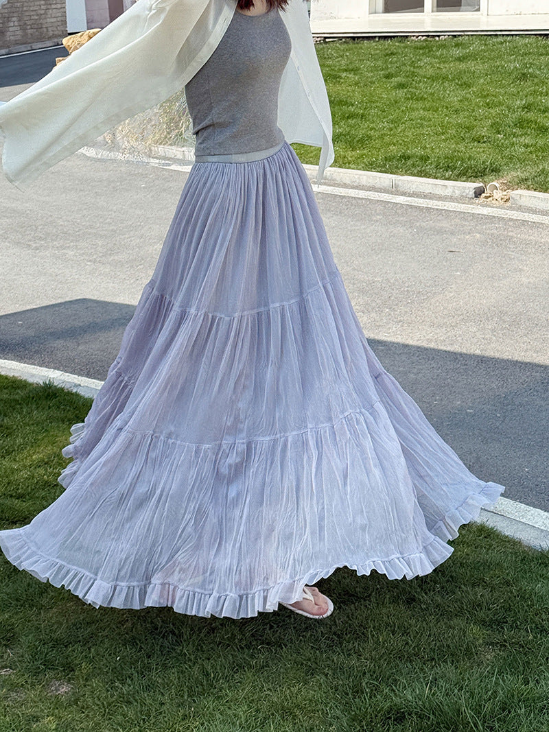 韓版氛圍感大裙襬純色寬鬆半身裙-2色