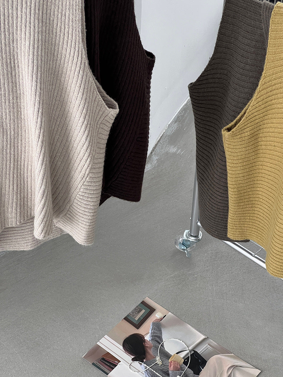 韓版不規則疊穿百搭款針織馬甲上衣-3色