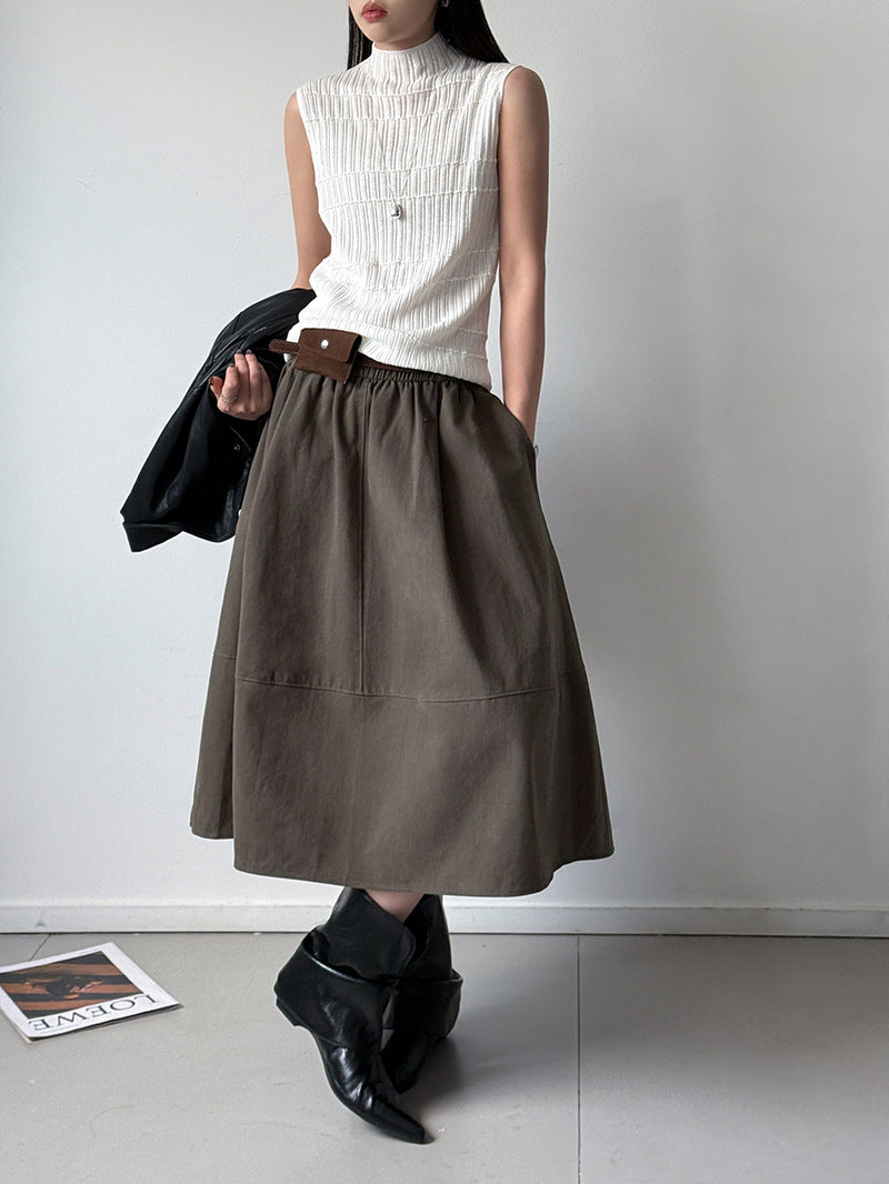 韓系復古高腰垂感半身裙-3色