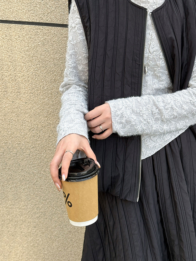 韓系高級感夾棉馬甲+長裙-兩件式套裝-2色