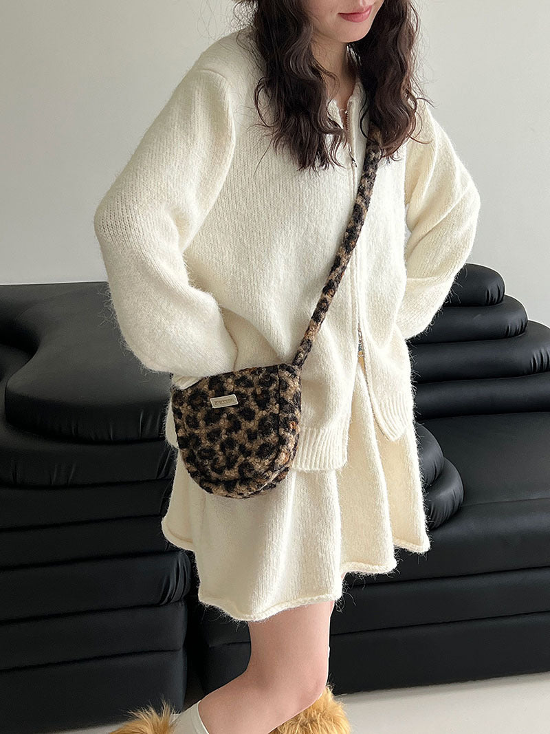 韓系軟糯休閒針織毛衣+卷邊A字短裙-兩件式套裝-3色