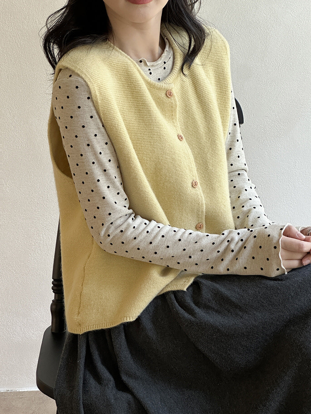 韓系溫柔風純色針織開襟馬甲-6色