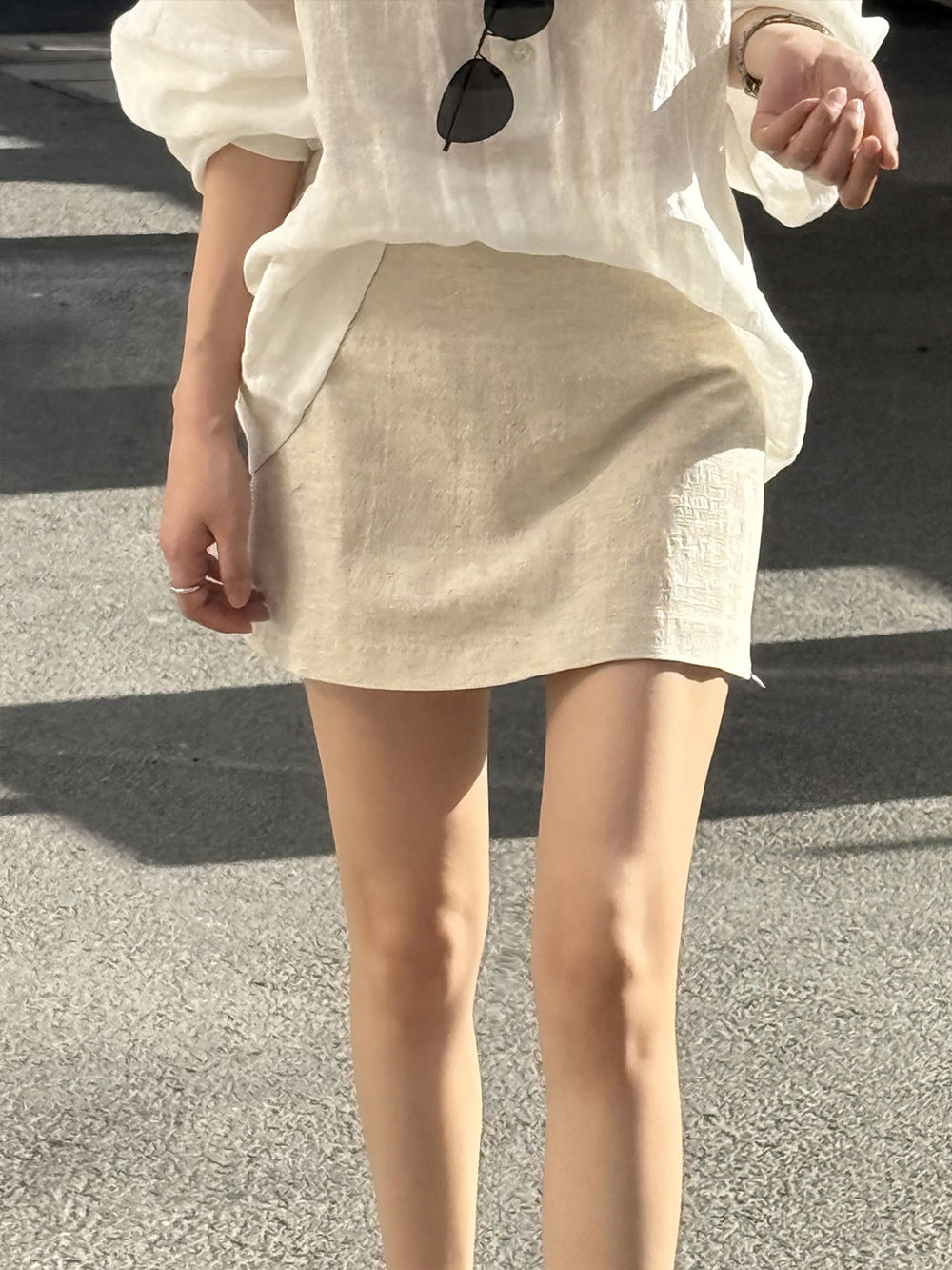 亞麻棉高腰A字防走光裙褲