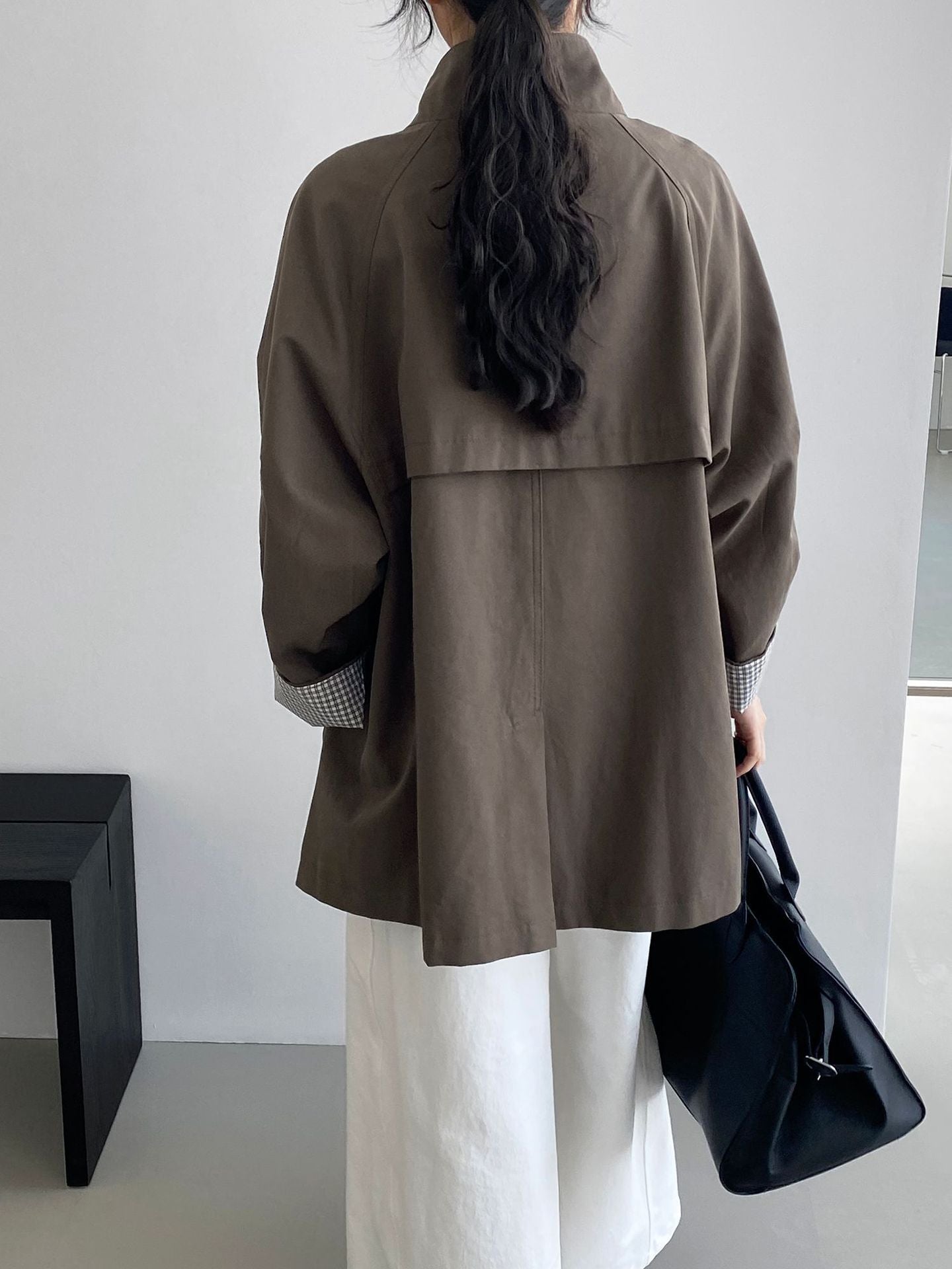 韓系復古英倫風立領寬鬆顯瘦收腰風衣外套-3色