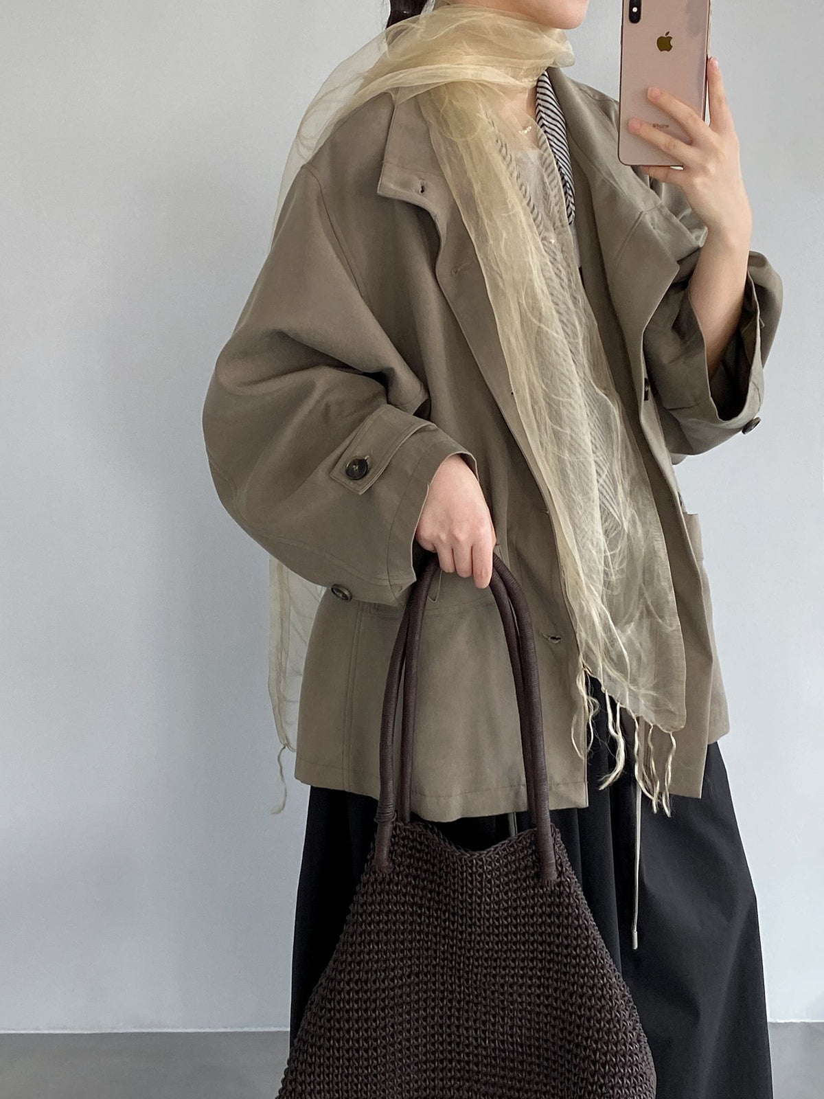 復古英倫風立領收腰中長版風衣外套