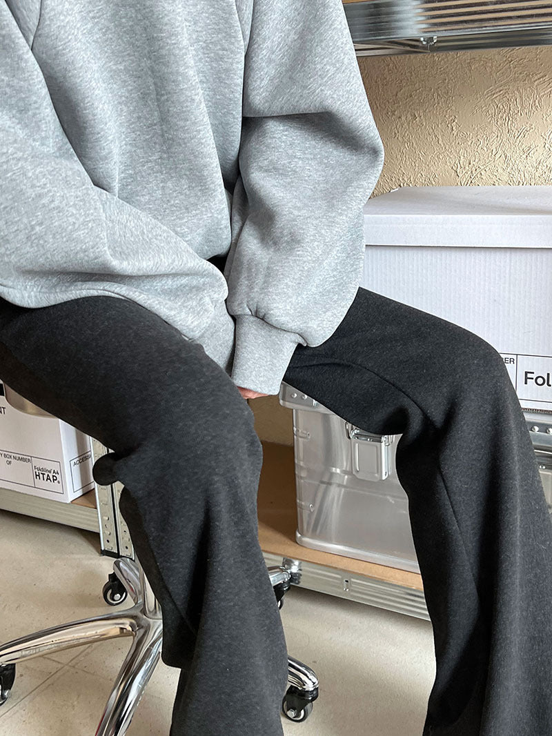 (48H出貨)韓系簡約加絨加厚百搭微喇叭休閒褲-2色