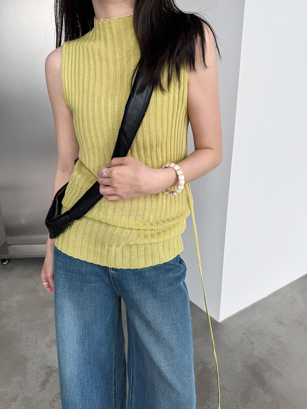 韓系半高領簡約修身綁帶無袖針織背心-6色