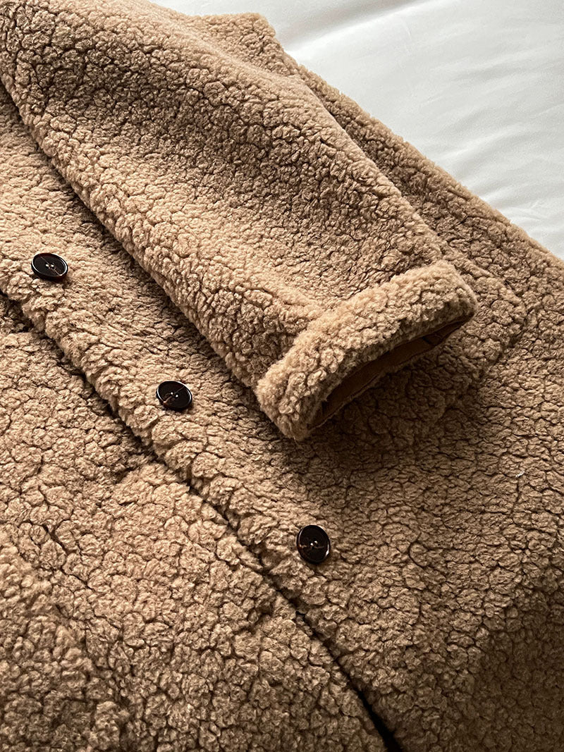 韓系加厚皮毛一體環保皮草羊羔毛大衣外套-2色