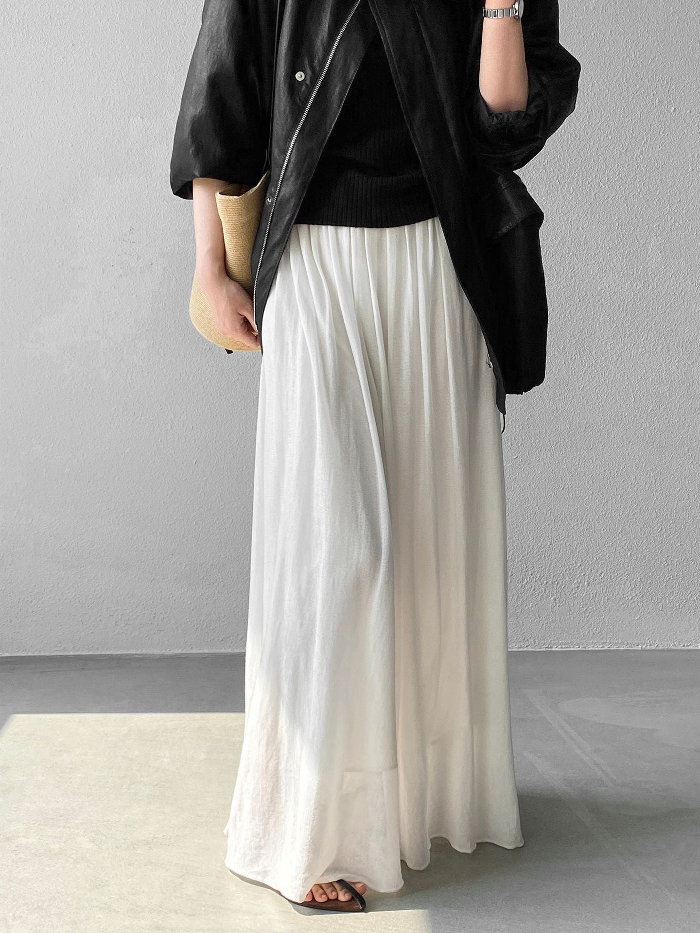 天絲垂墜感氣質優雅百褶半身裙-4色