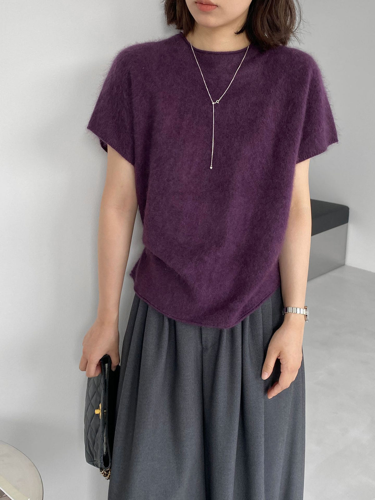羊絨軟糯寬鬆圓領短袖針織上衣-6色