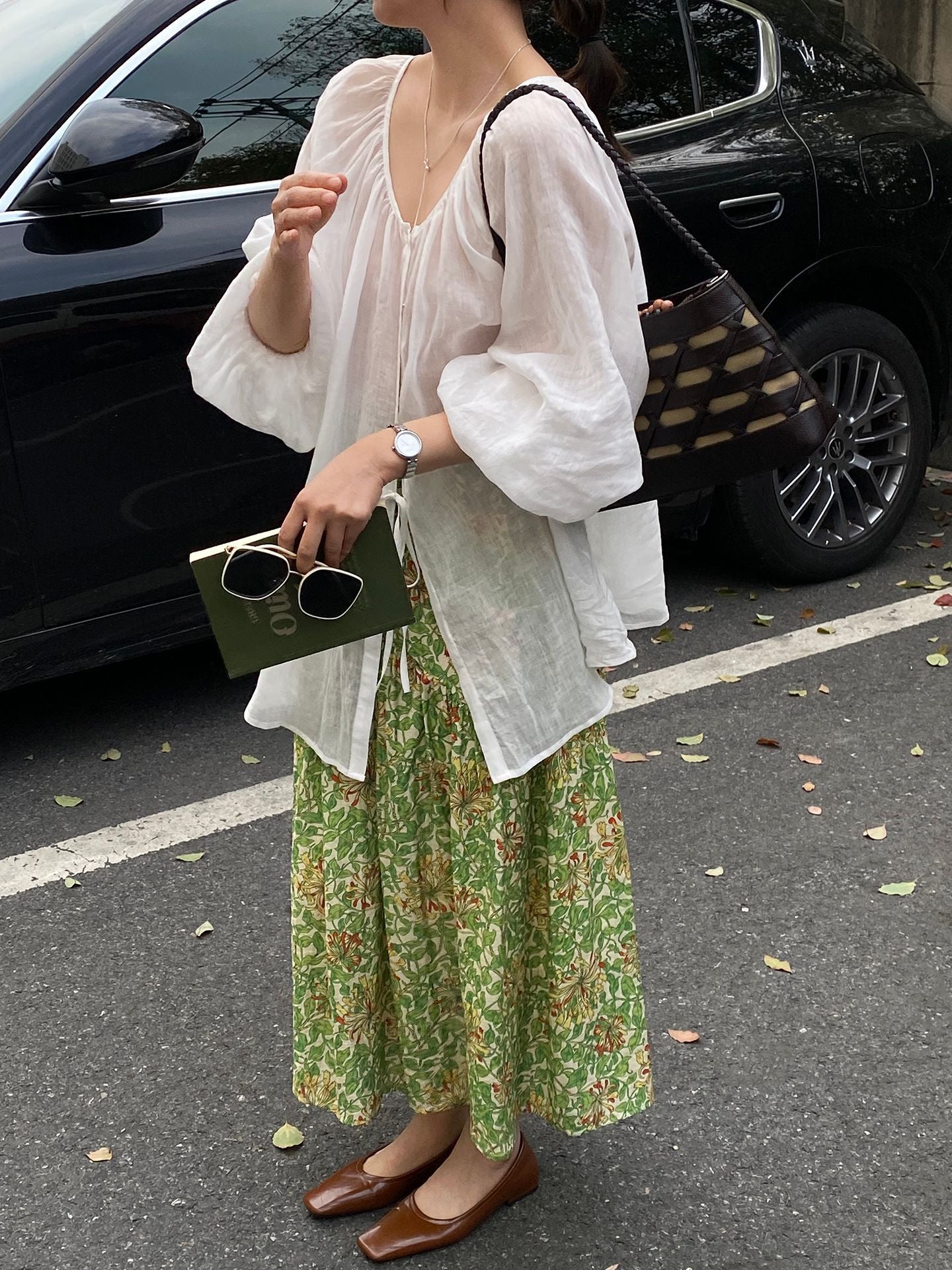 韓系夏田園浪漫小清新碎花半身裙