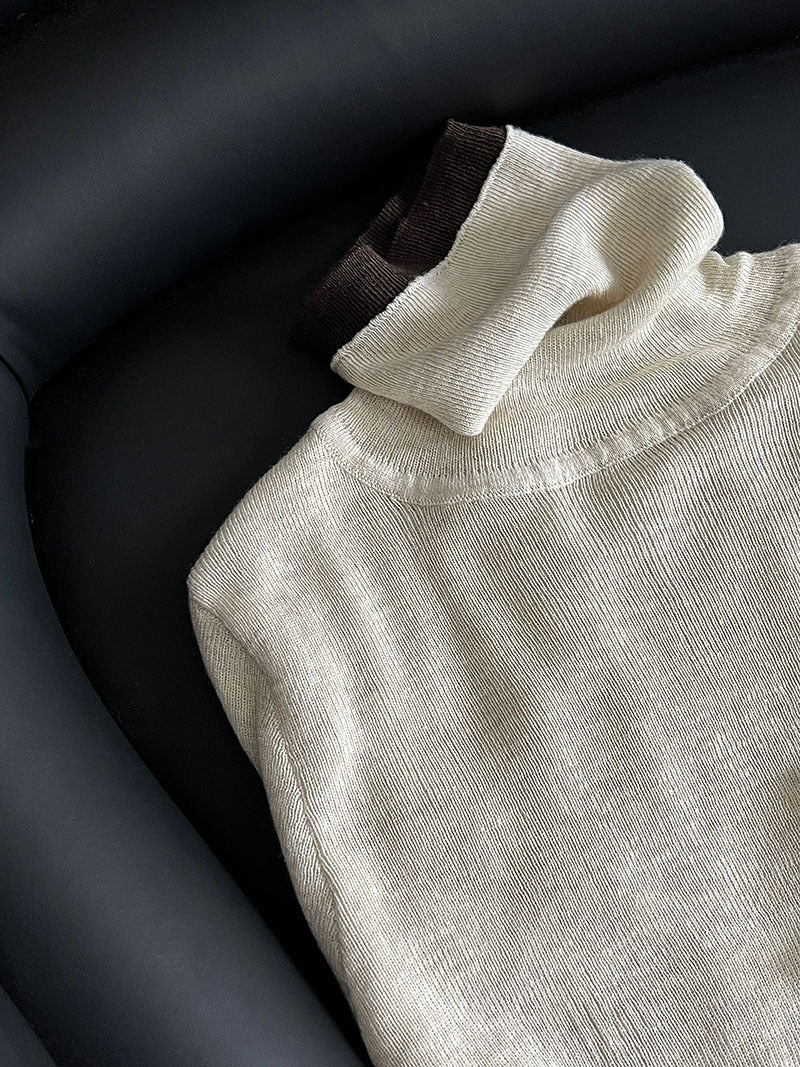 修身顯瘦軟糯撞色高領打底針織衫-3色