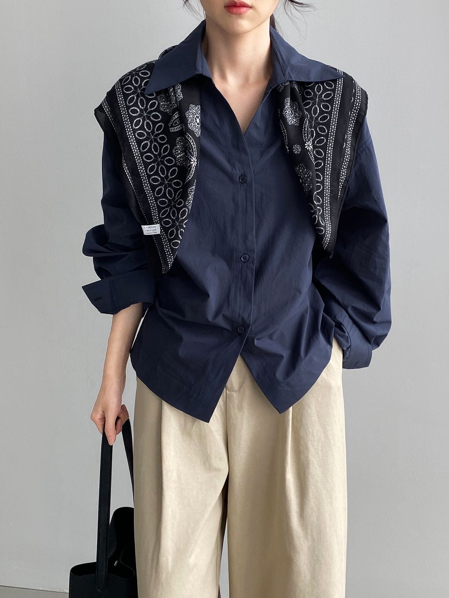 韓系通勤氣質顯瘦抽褶收腰襯衫+含披肩-3色