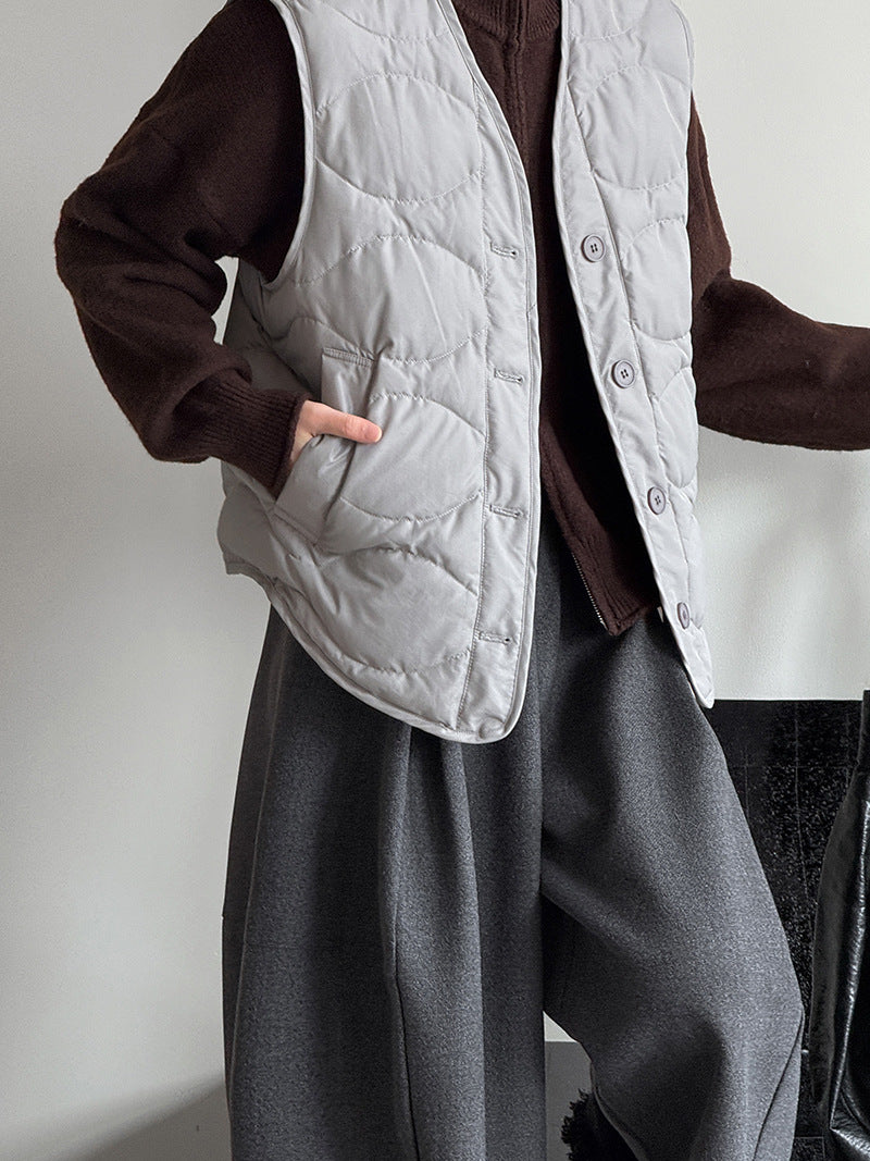 韓系90%白鴨絨菱格馬甲外套-2色