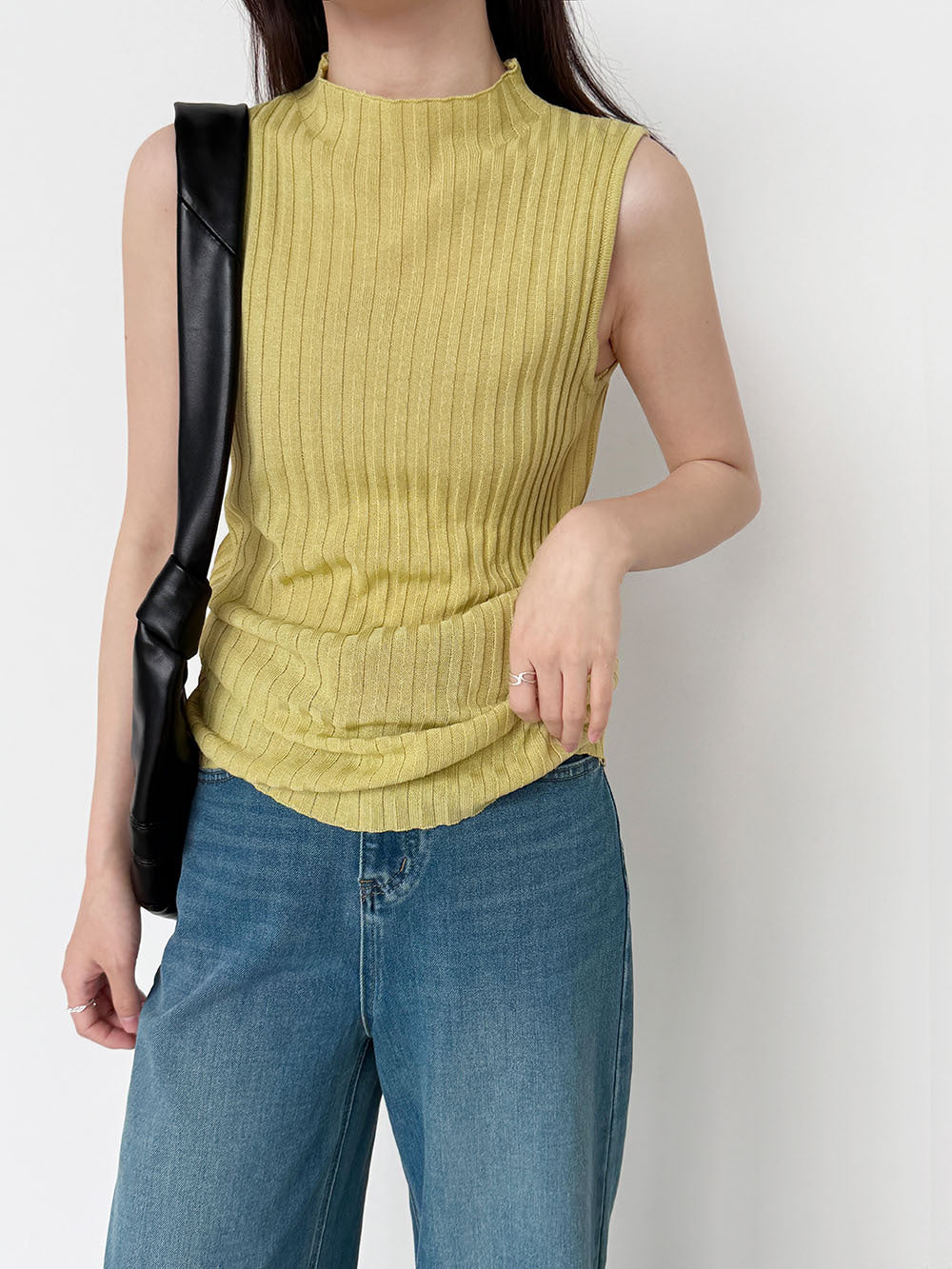 韓系半高領簡約修身綁帶無袖針織背心-6色