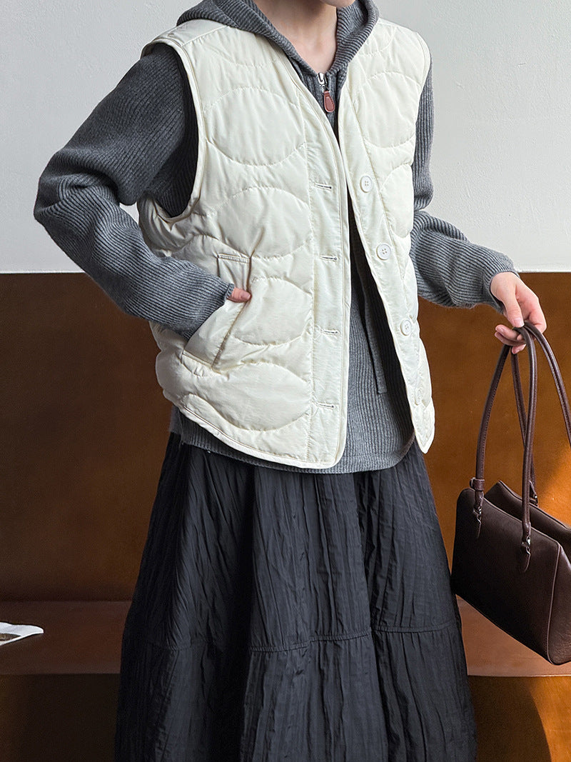韓系90%白鴨絨菱格馬甲外套-2色