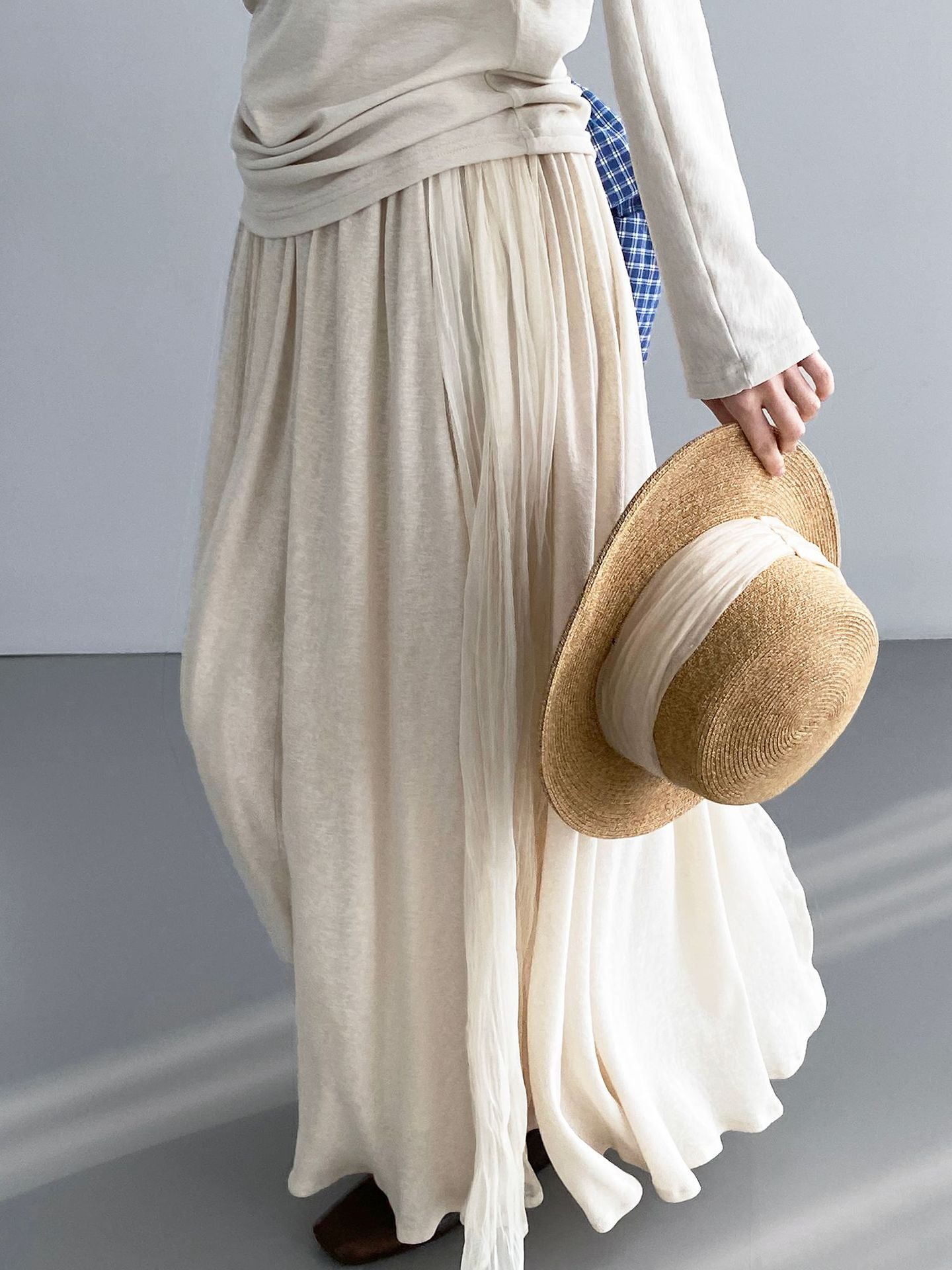 氛圍感文藝網紗拼接針織垂感半身裙