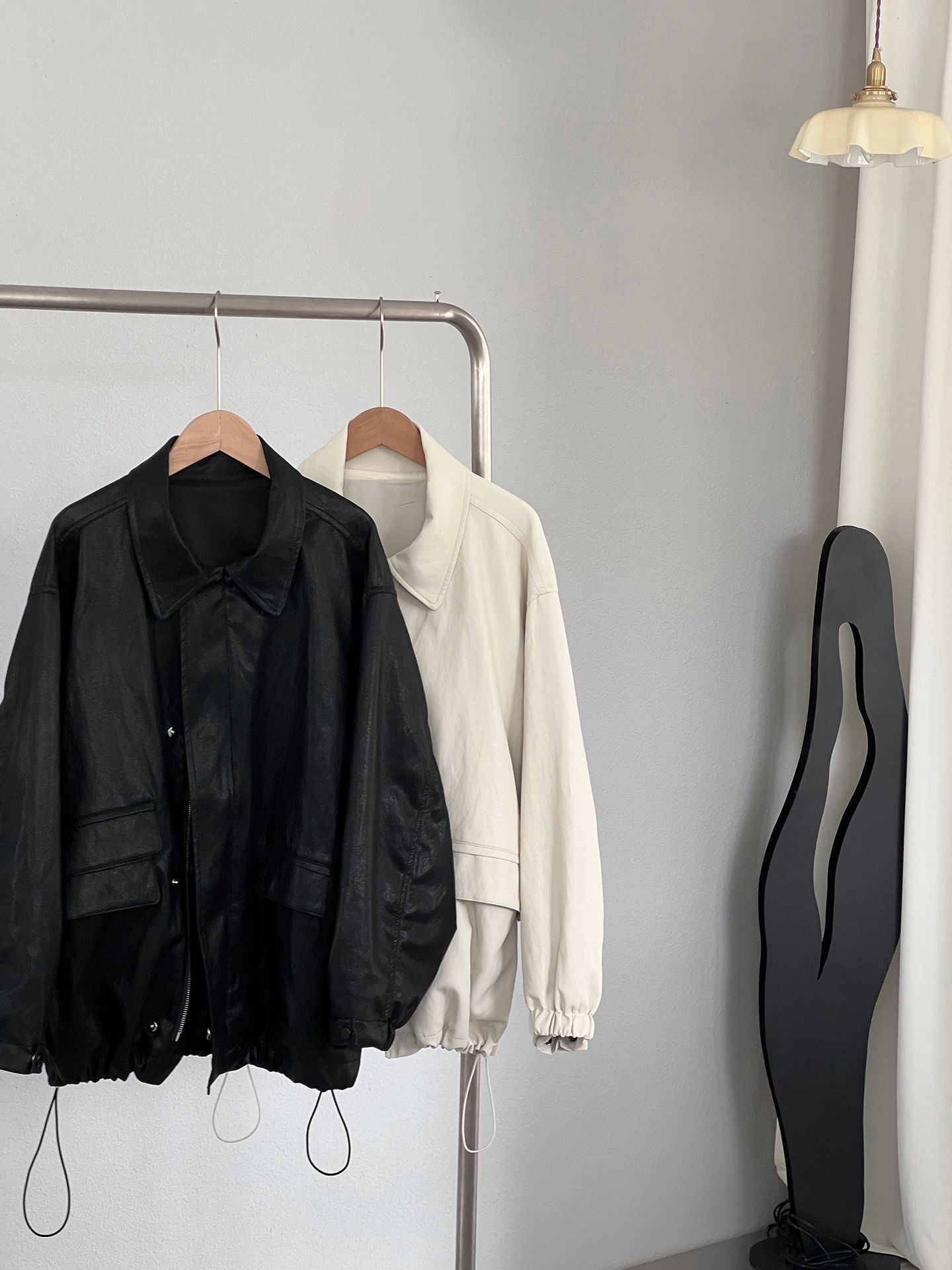 復古蛋白皮設計感短款PU皮衣夾克外套-2色