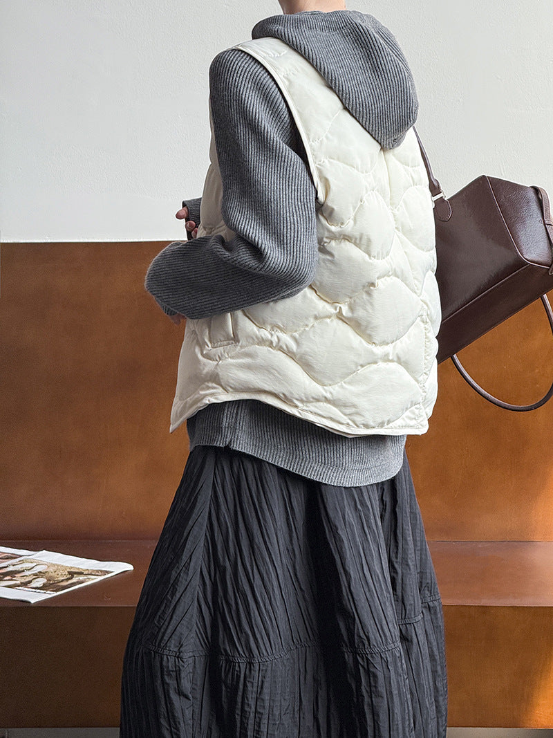 韓系90%白鴨絨菱格馬甲外套-2色