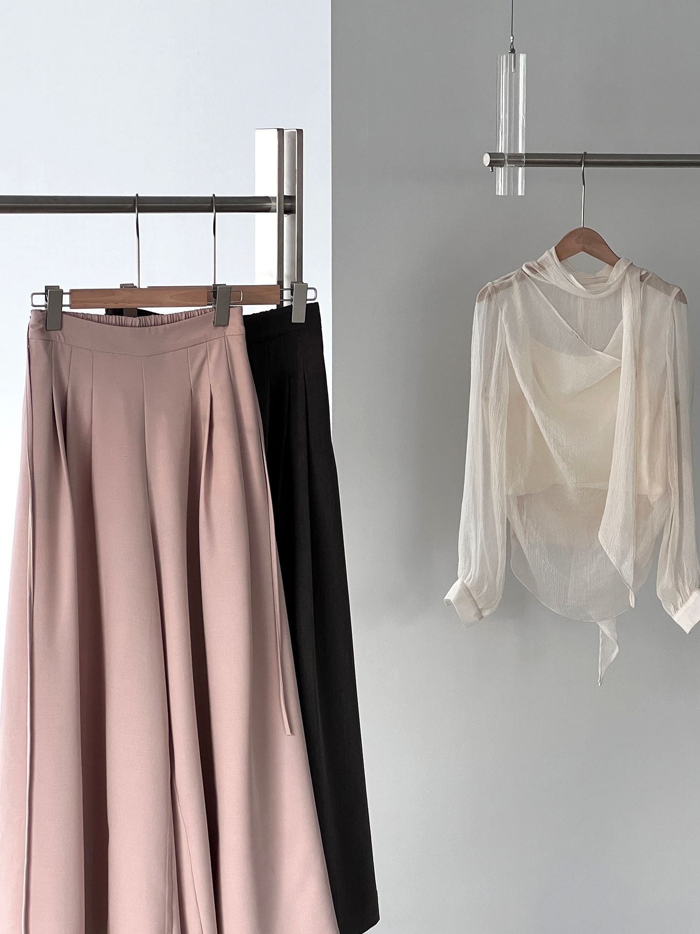 韓系氣質垂感顯瘦高腰西裝闊腿褲-2色