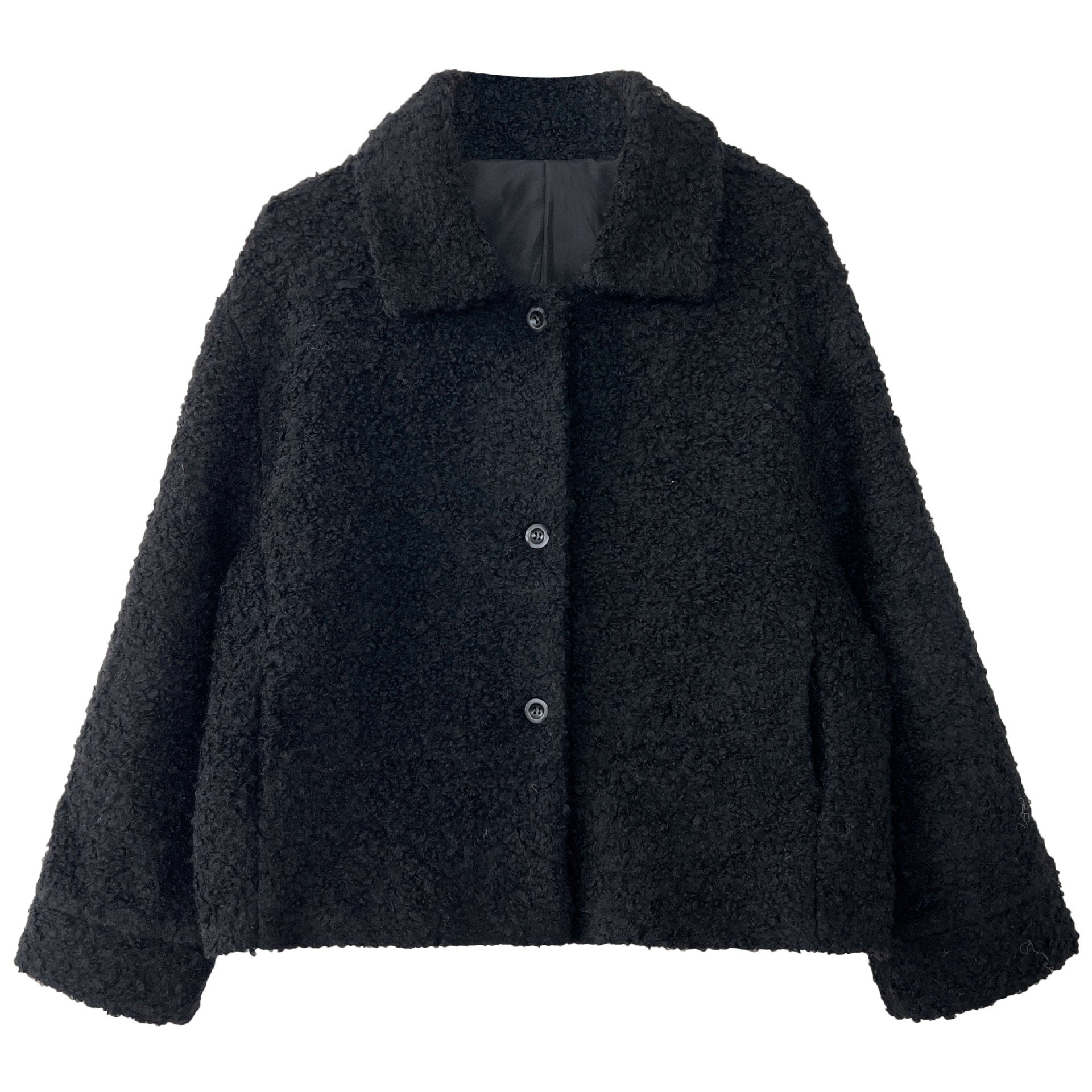 韓版單排扣短款羊羔毛翻領外套-2色