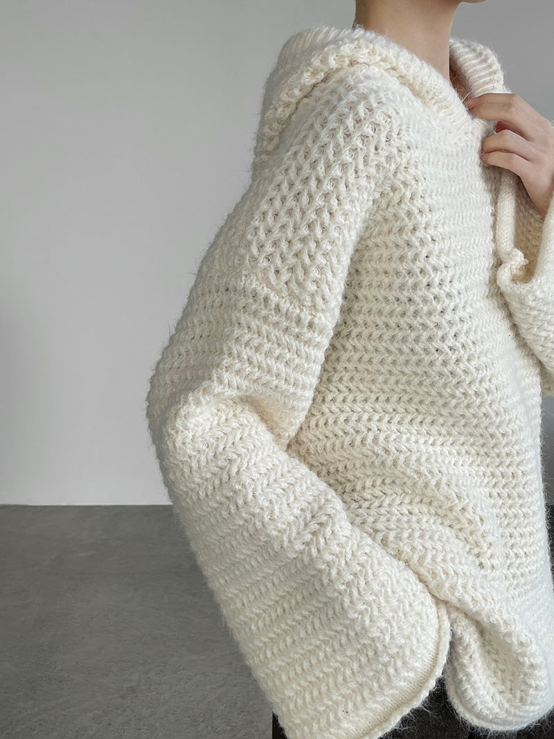 (48H出貨)韓系慵懶風寬鬆顯瘦連帽長袖針織衫-4色