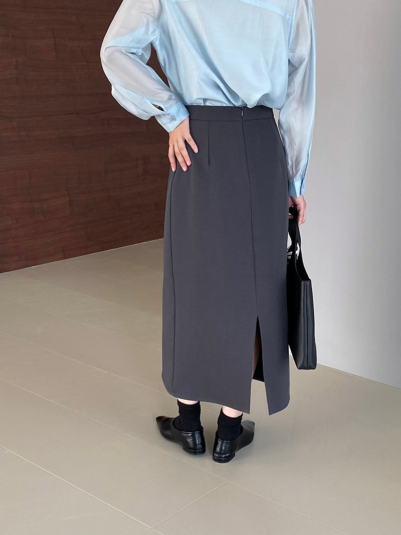 韓版高品質顯瘦西裝無袖馬甲+半身裙+配腰帶-三件式套裝