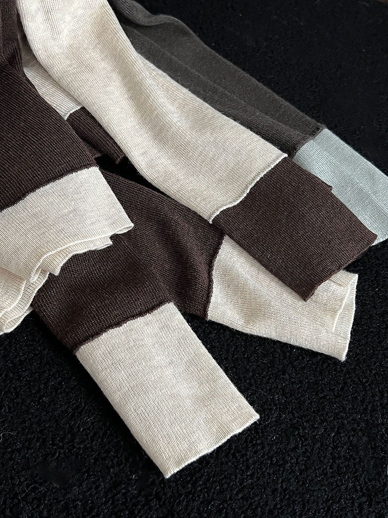 修身顯瘦軟糯撞色高領打底針織衫-3色