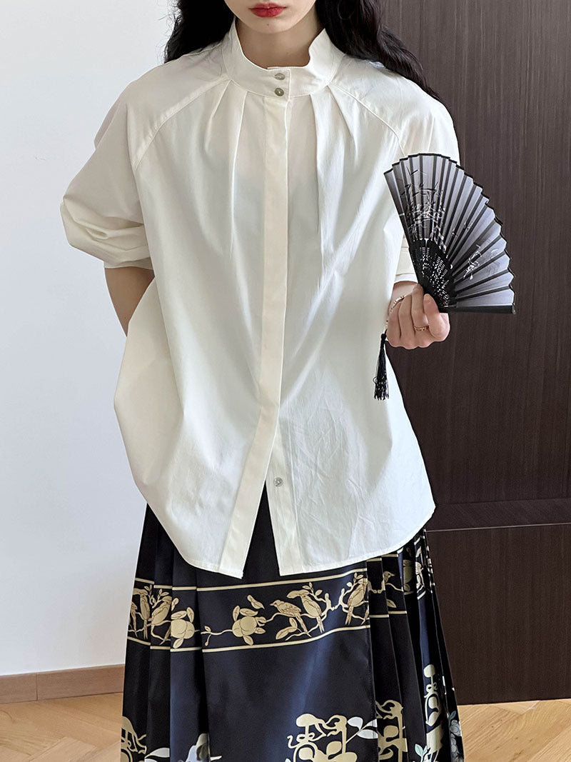 (48H出貨)韓系簡約小立領寬鬆襯衫-2色