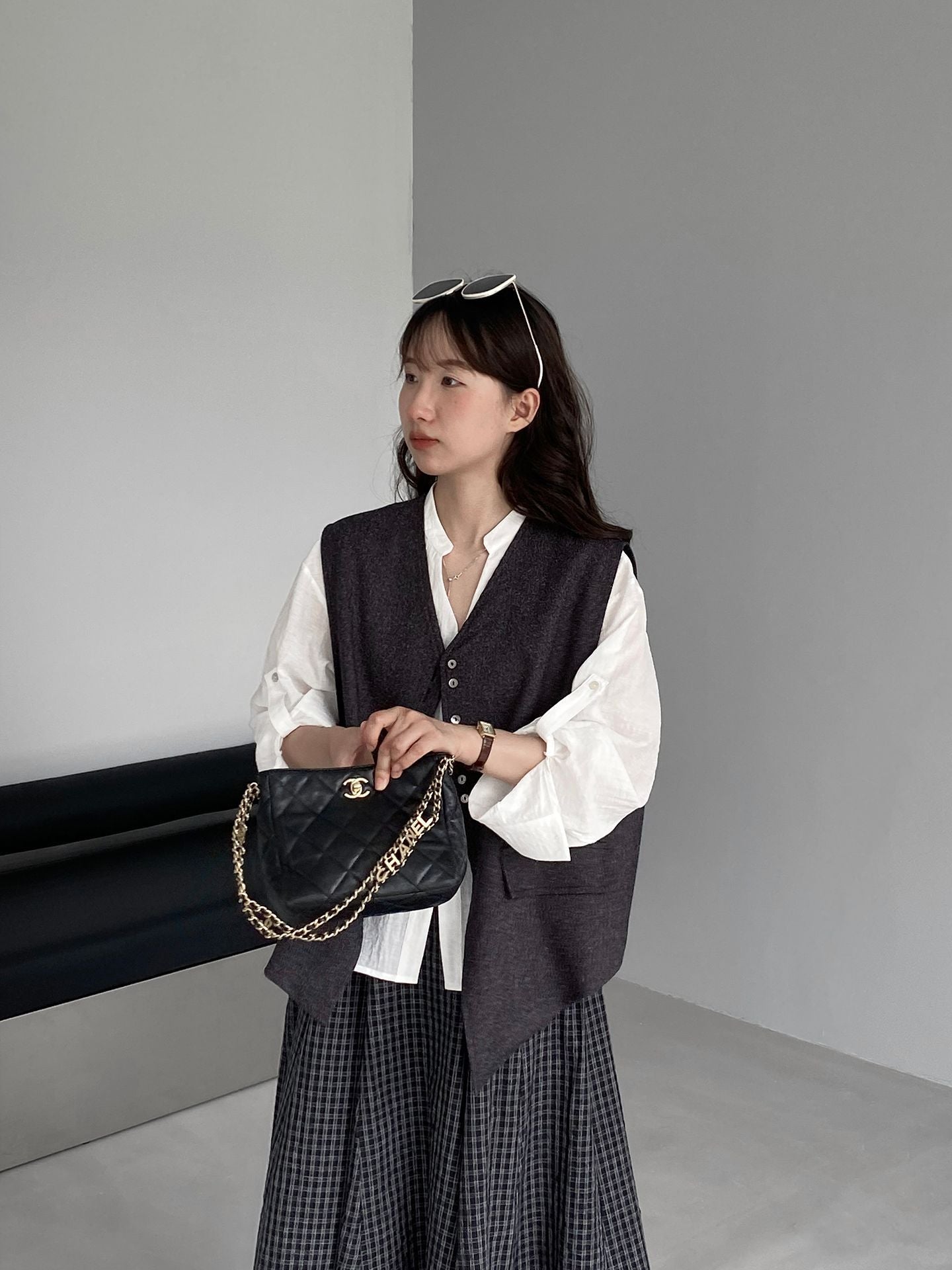 老錢風灰色寬鬆西裝馬甲背心外套