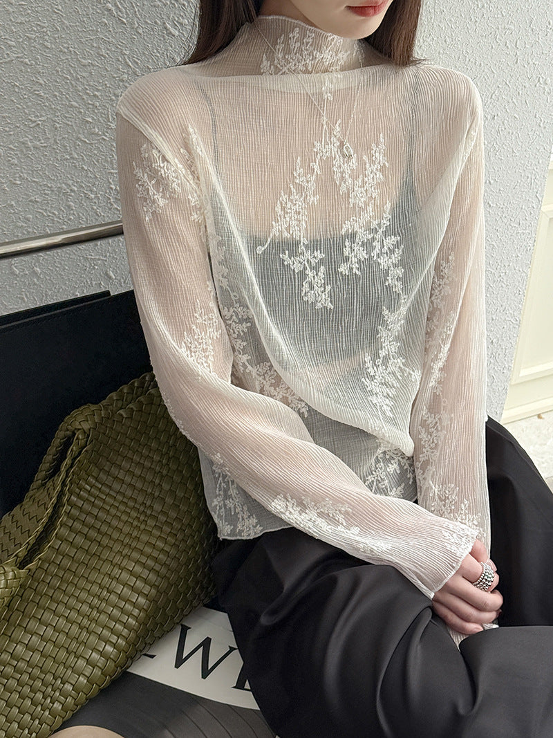 復古典雅風緹花百搭疊穿薄款外搭罩衫上衣