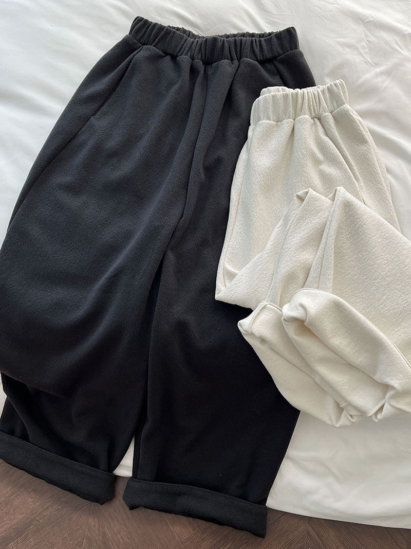 韓系隨性肌理感高腰鬆緊休閒長褲-4色