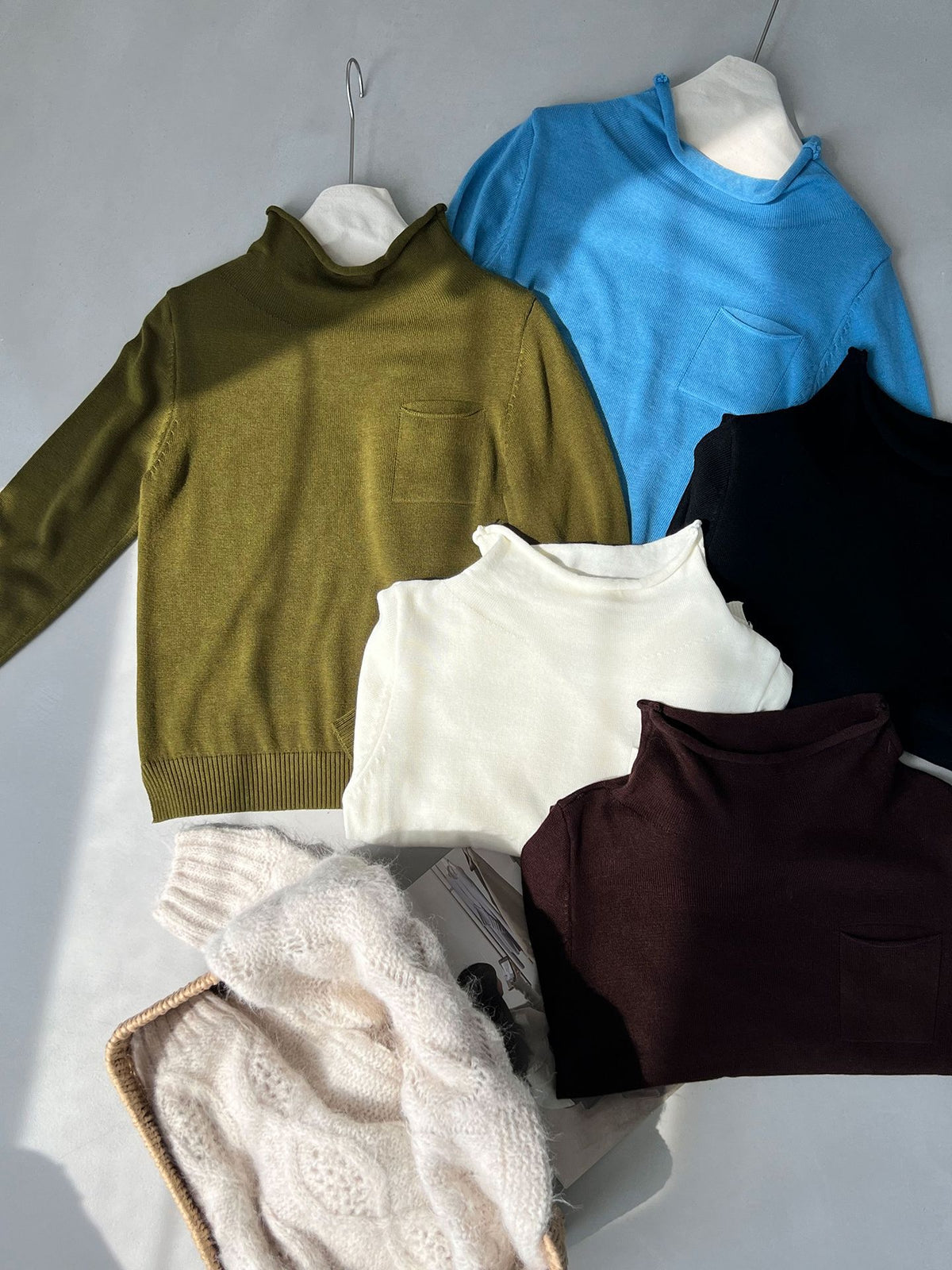羊毛氛圍感堆領寬鬆針織毛衣-5色