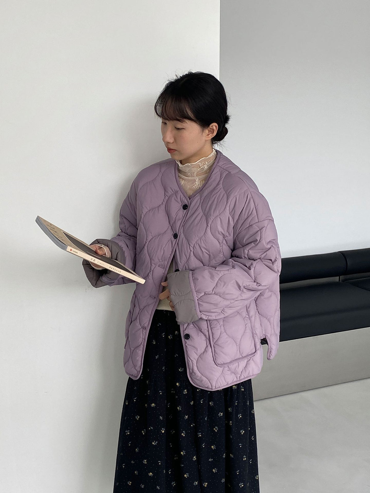 韓系溫柔風菱格撞色外套