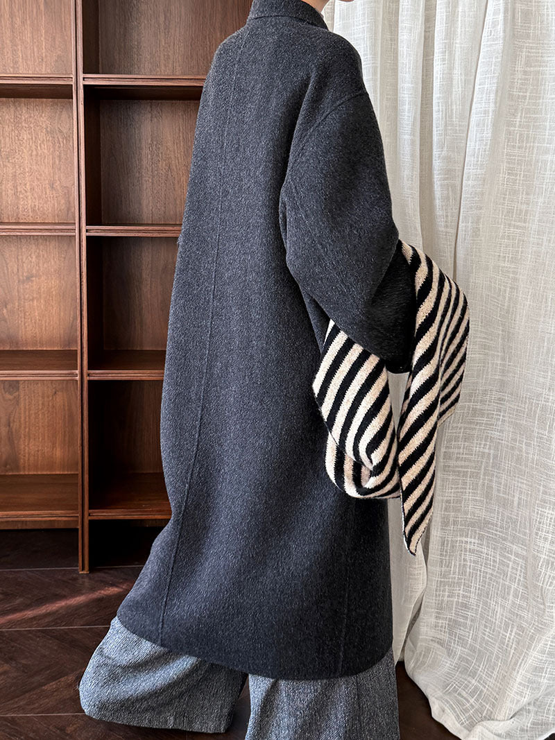 韓系高質感羊毛翻領拉鍊雙面呢大衣外套-2色