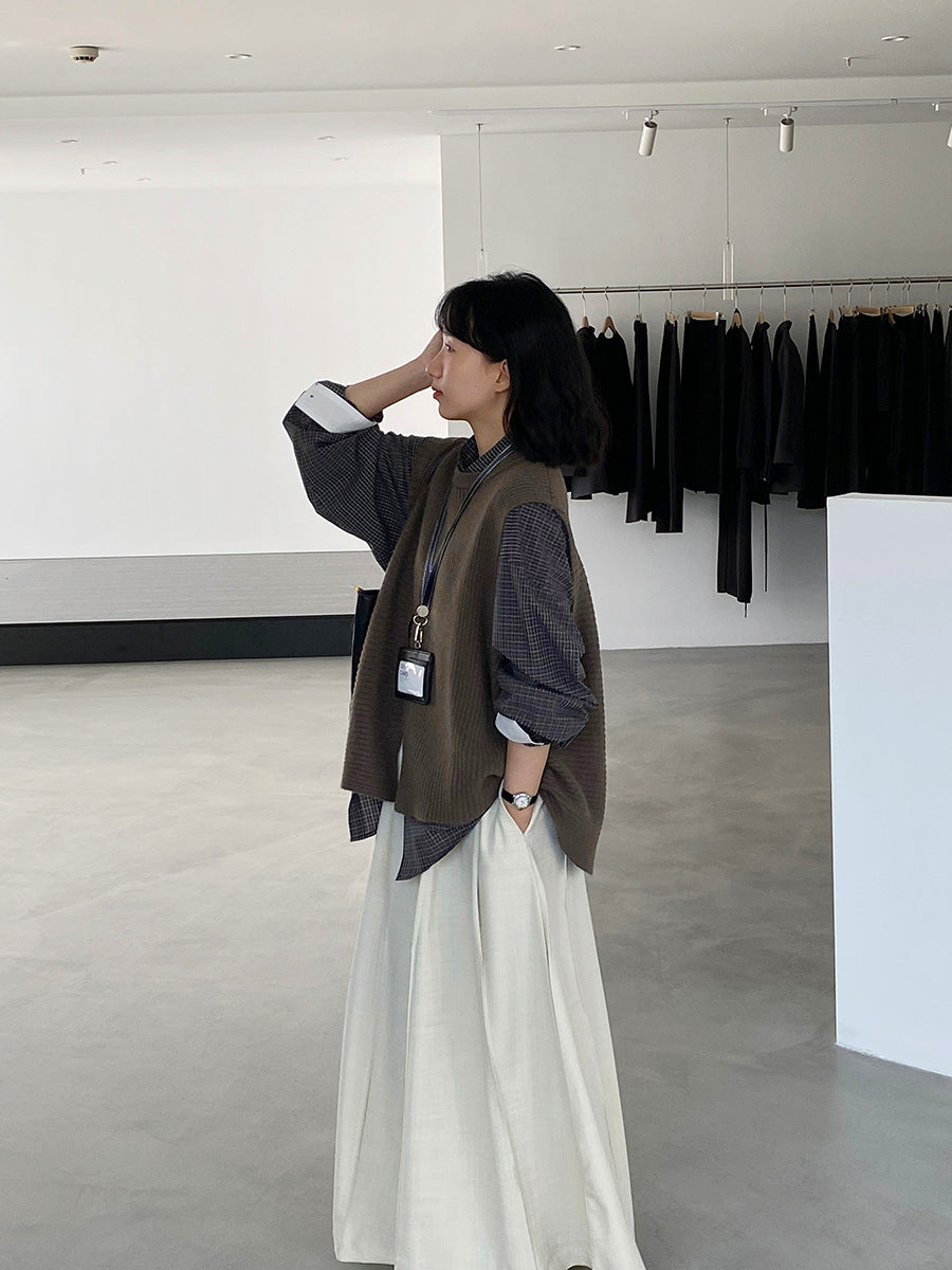 韓版不規則疊穿百搭款針織馬甲上衣-3色