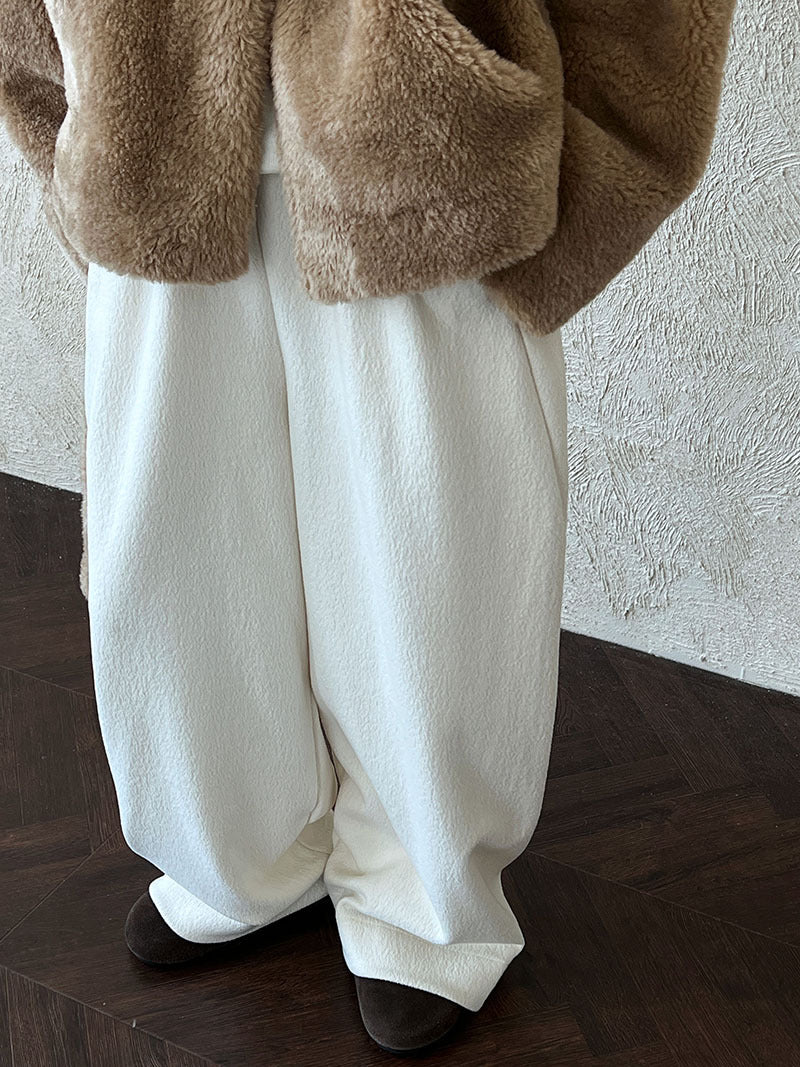 韓系隨性肌理感高腰鬆緊休閒長褲-4色