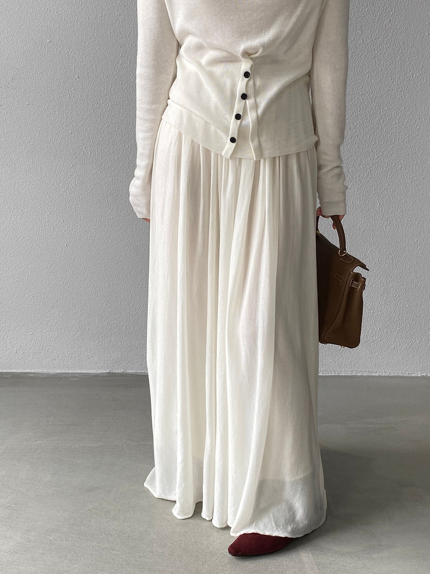 天絲垂墜感氣質優雅百褶半身裙-4色