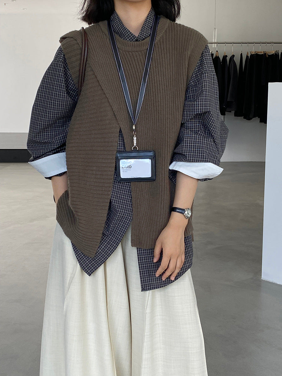 韓版不規則疊穿百搭款針織馬甲上衣-3色