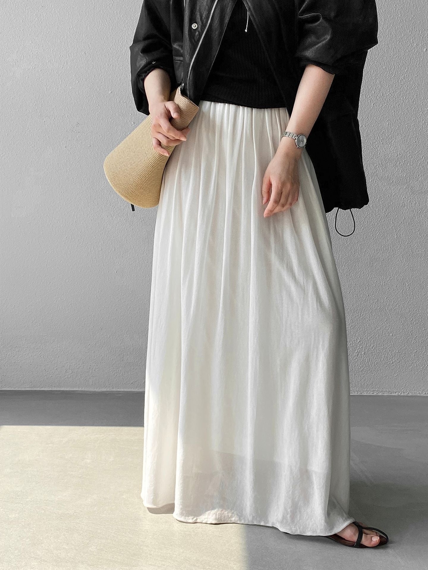 天絲垂墜感氣質優雅百褶半身裙-4色