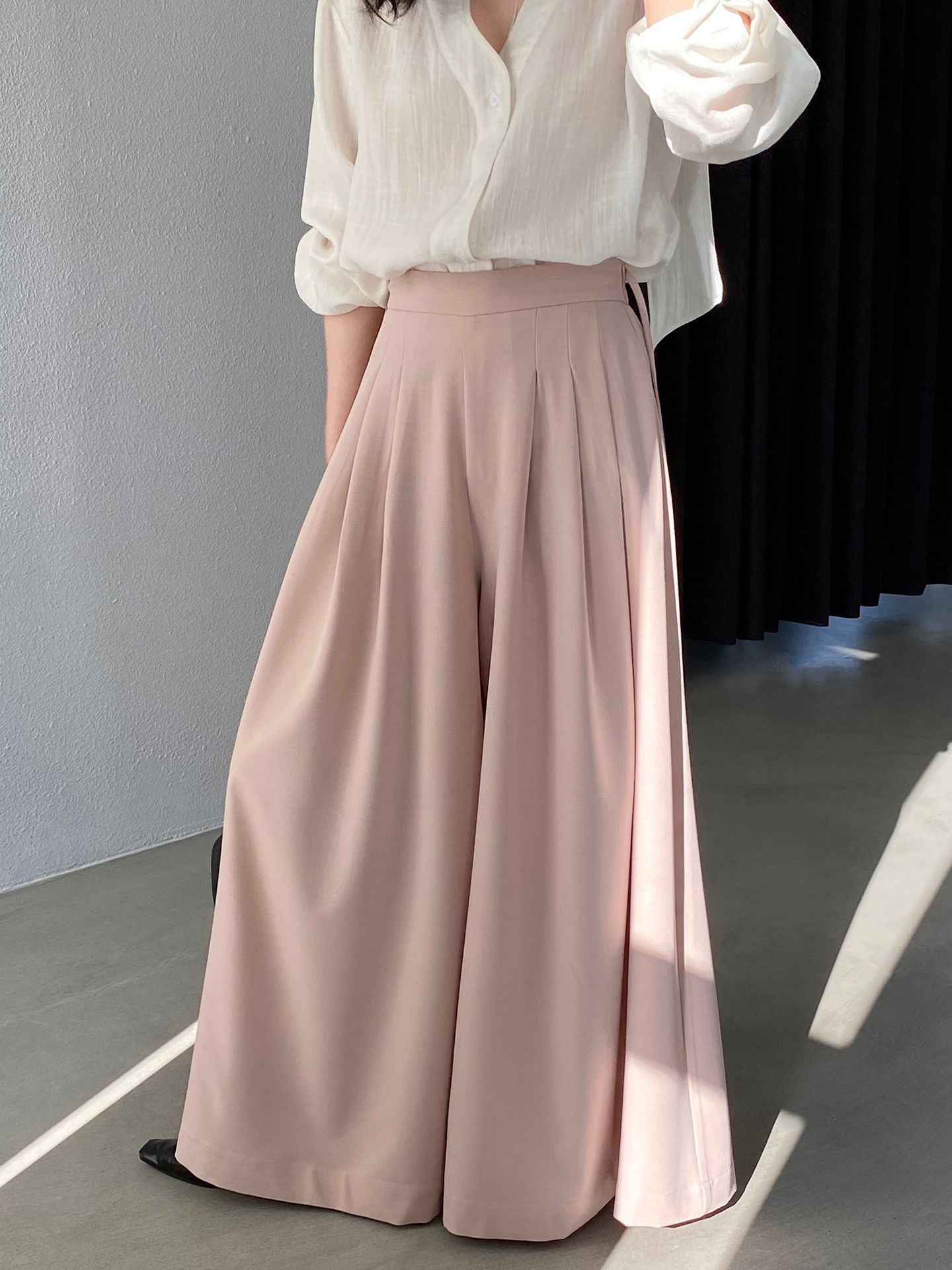 韓系氣質垂感顯瘦高腰西裝闊腿褲-2色