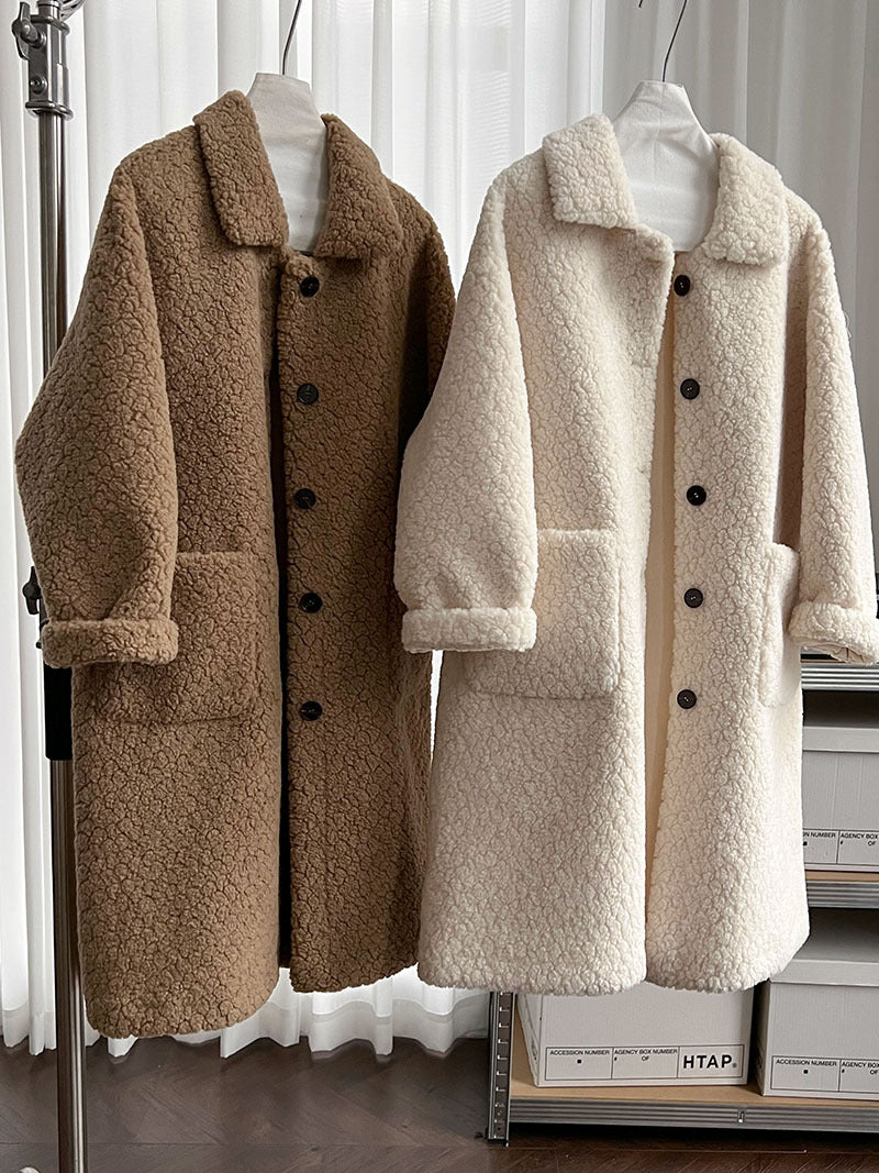 韓系加厚皮毛一體環保皮草羊羔毛大衣外套-2色