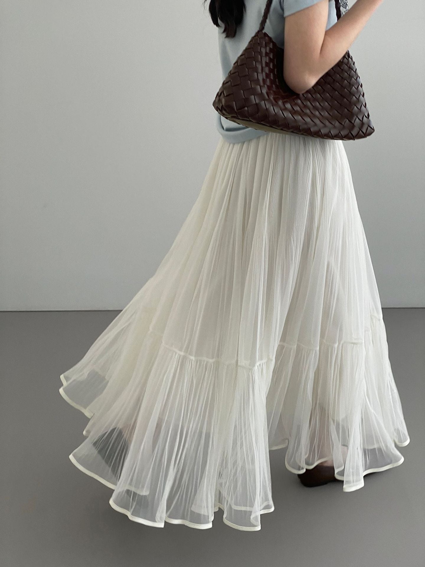 韓系溫柔飄逸網紗拼接百搭浪漫半身裙-3色