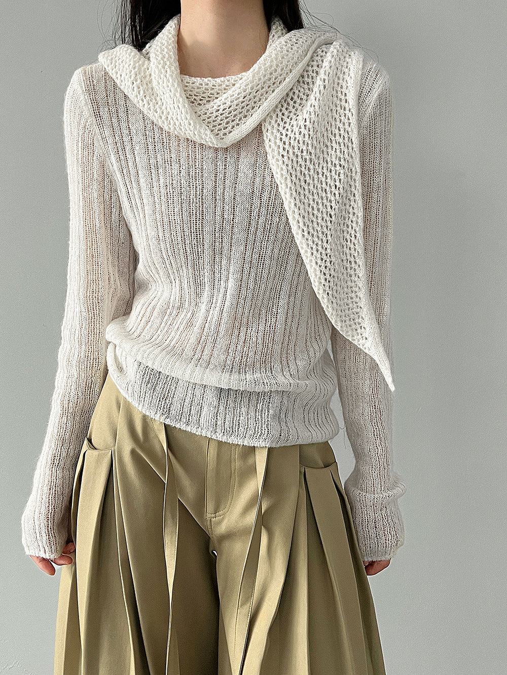 輕奢慵懶軟糯羊毛針織衫+披肩-兩件式套裝-5色