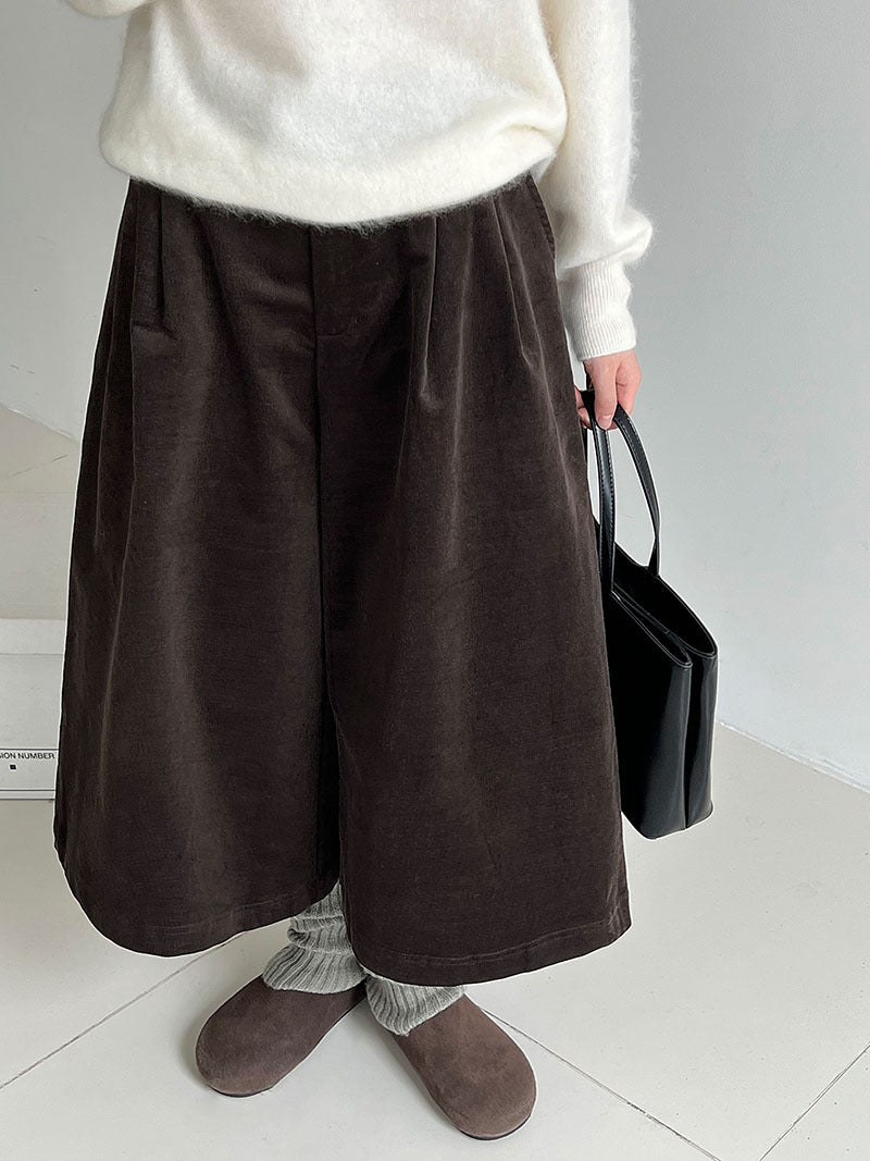 簡約慵懶燈芯絨高腰復古闊腿褲-2色