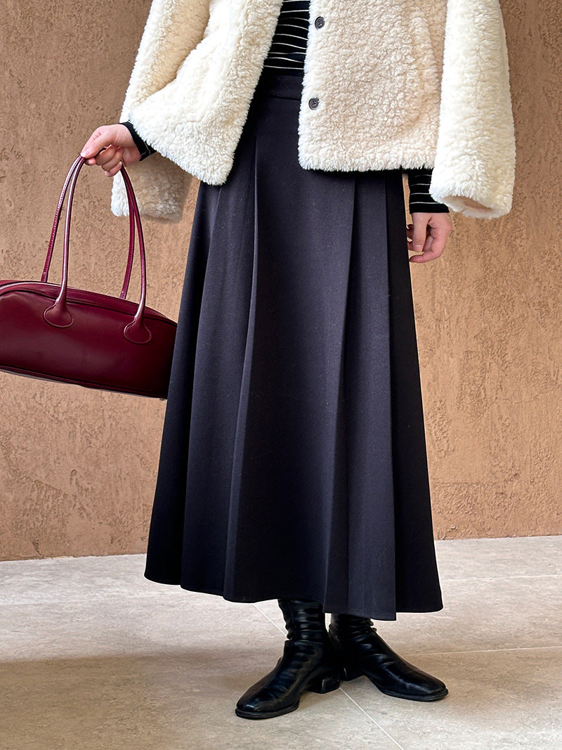 (48H出貨)復古設計感高腰純色氛圍感半身裙-3色